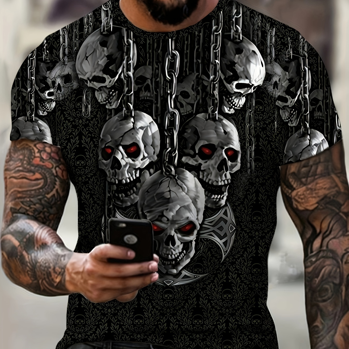 

Plus Size Men's Cool T-shirt Skulls Print Tees For Summer, Men's Clothing