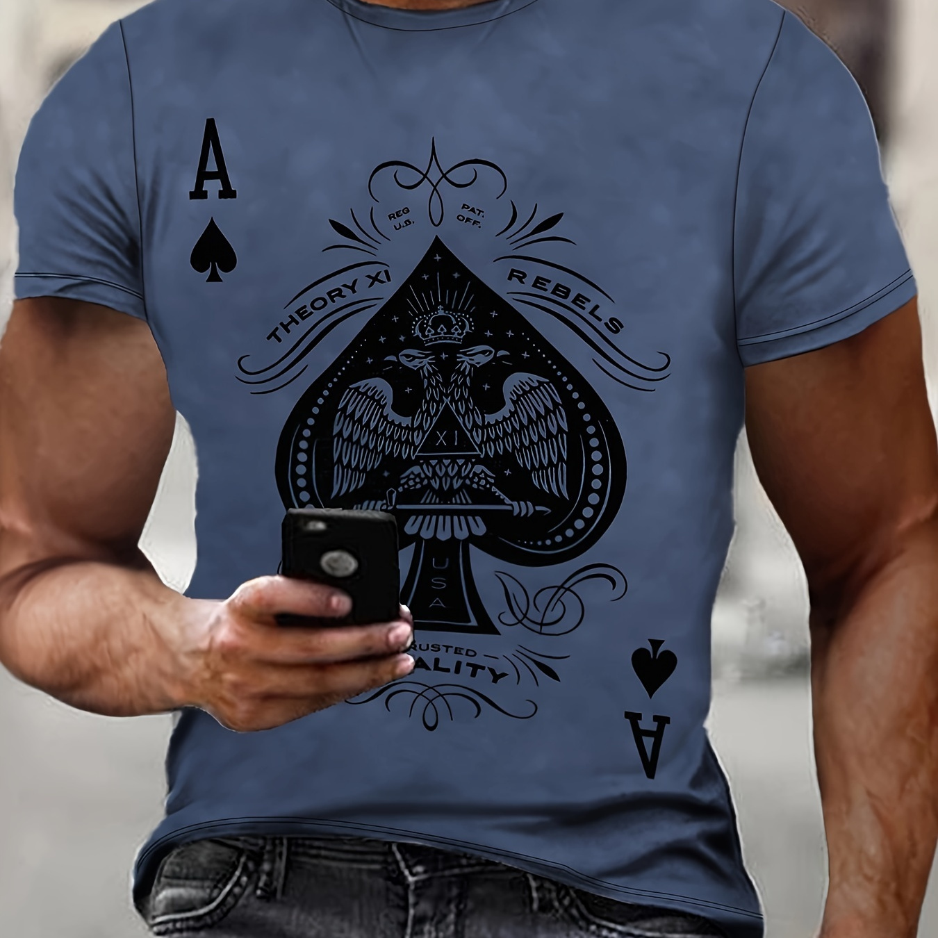 

Men's Spades Print T-shirt, Casual Short Sleeve Crew Neck Tee, Men's Clothing For Outdoor