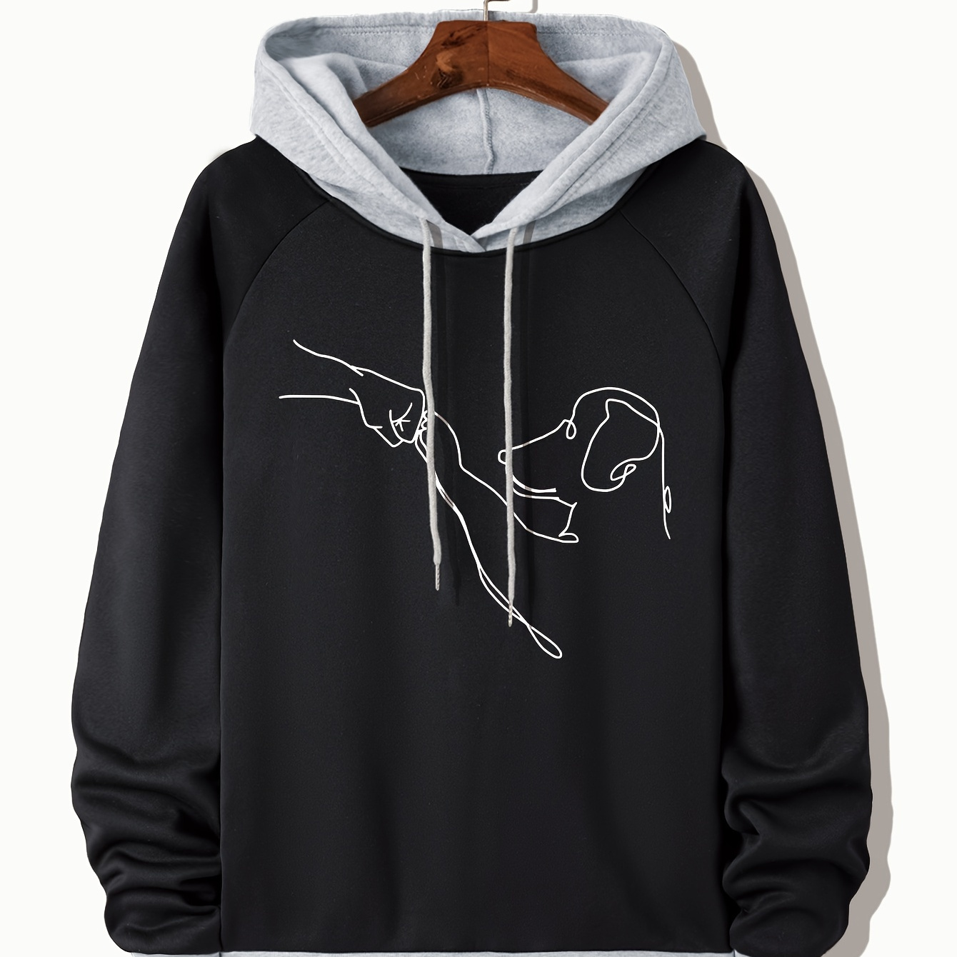 

Plus Size Dog Print Color Block Hoodie For Men, Casual Style Long Sleeve Drawstring Sweatshirt For Sports Outdoor