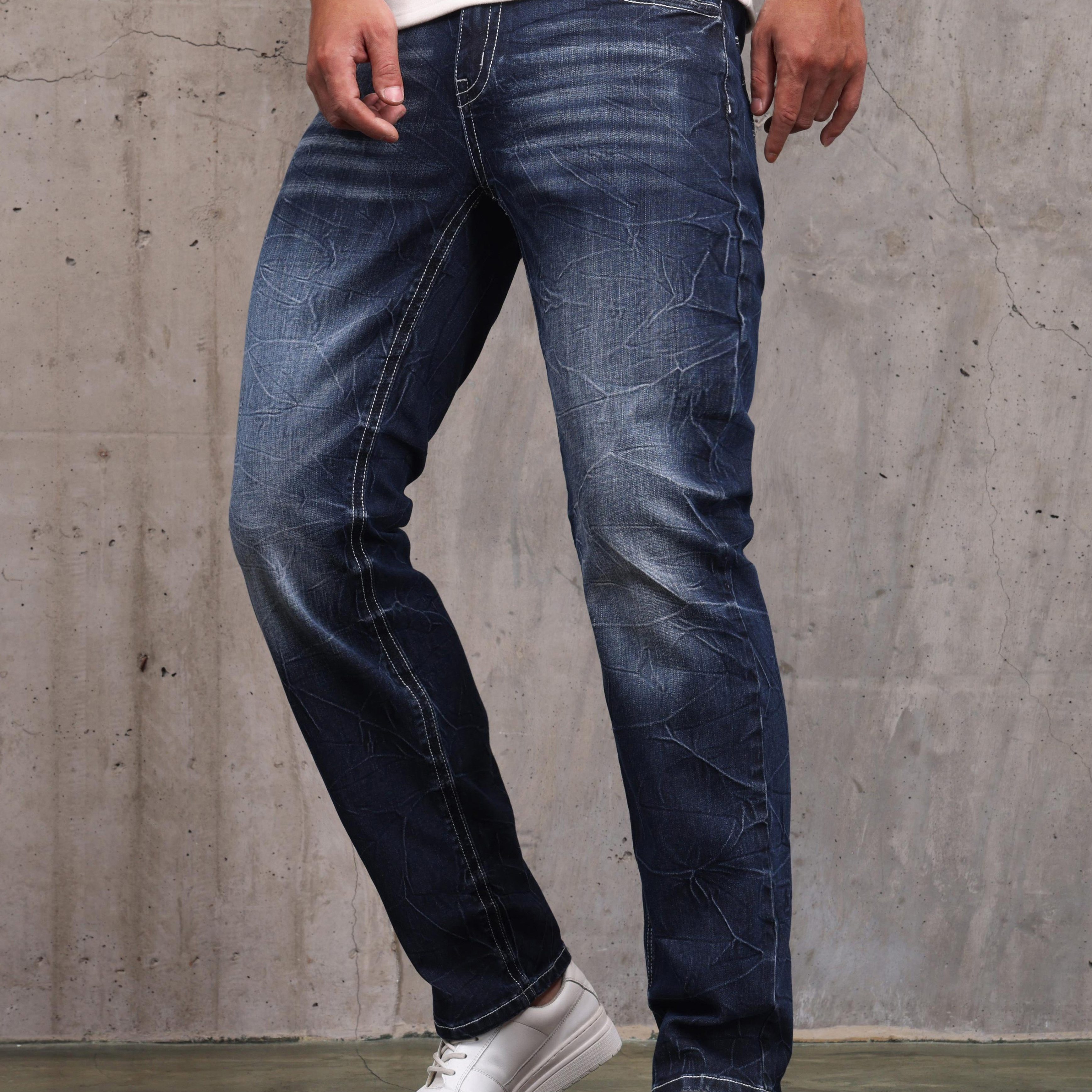 

Jeans vintage pour hommes en coton mélangé, coupe ajustée et extensible, style urbain chic, toutes saisons