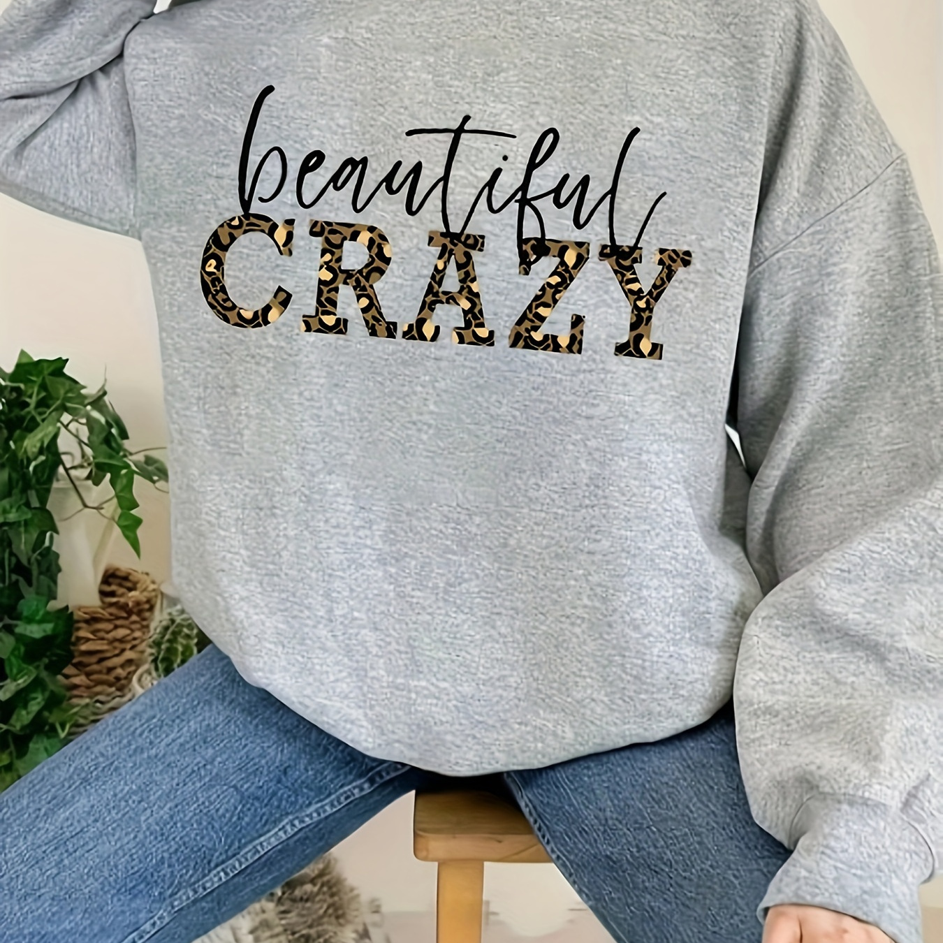 

Chic Casual Women's Sweatshirt - Cozy Polyester, Long Sleeve, Crew Neck With Unique Letter Print - Fall & Winter