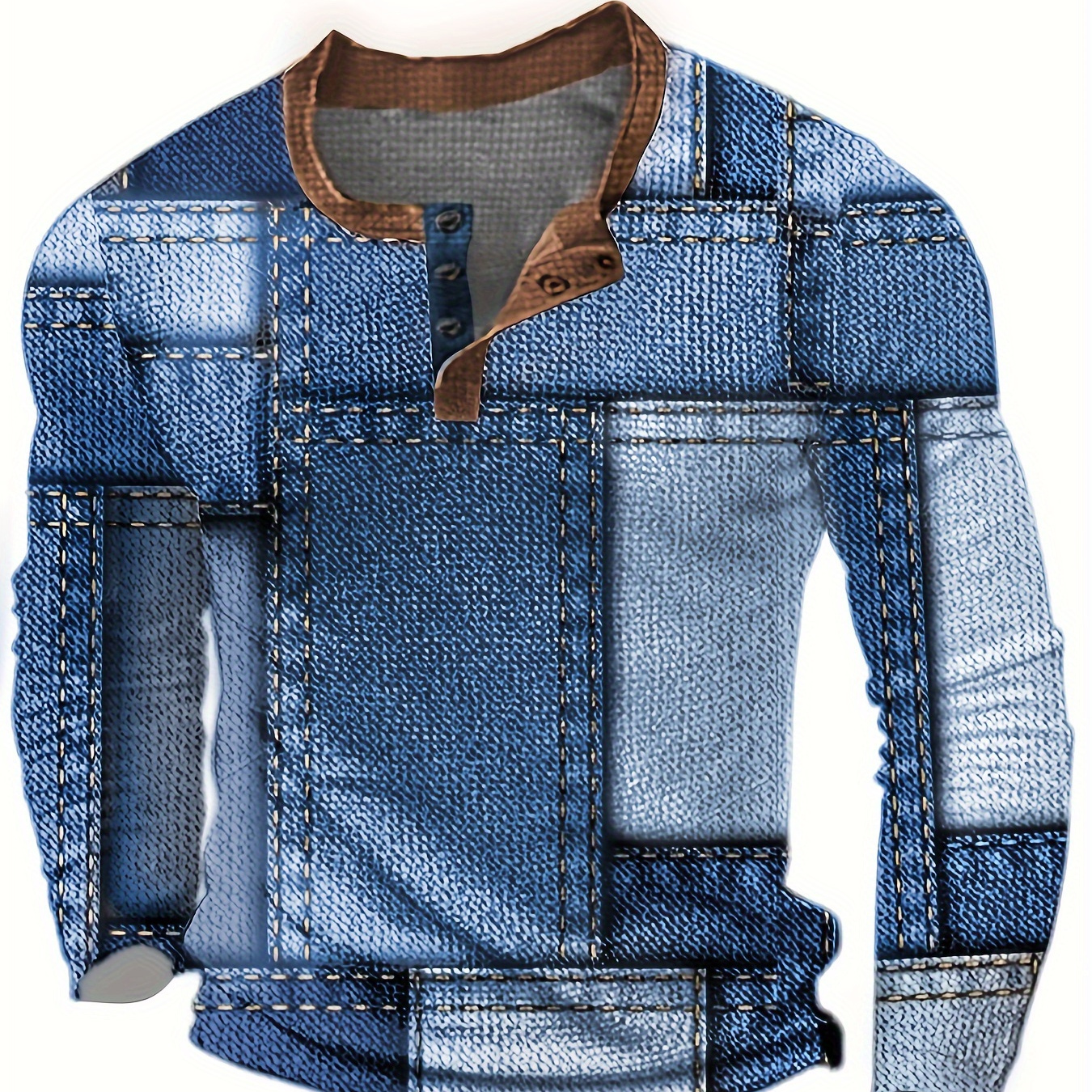 

Men's Casual Henley Shirt - 100% Polyester Geometric 3d Waffle-knit - Long Sleeve, Crew Neck With Button Detail - Stretch Fabric For Spring/fall - Regular Top