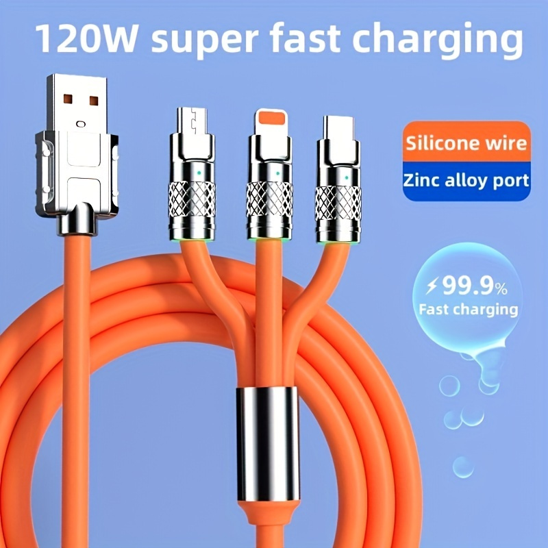 

3-in-1 120w Fast Charging Usb Cable, Extra Bolded Multiple Charger Cord For Type-c/micro-usb, Charger For Iphone