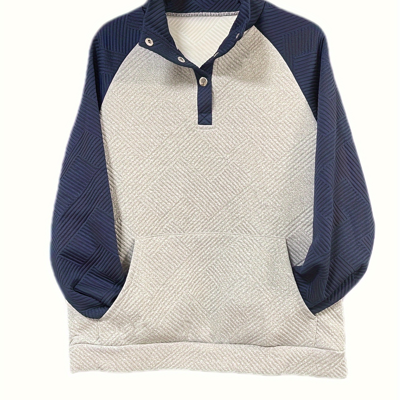 

Color Block Kangaroo Pocket Sweatshirt, Casual Button Front Long Sleeve Sweatshirt, Women's Clothing