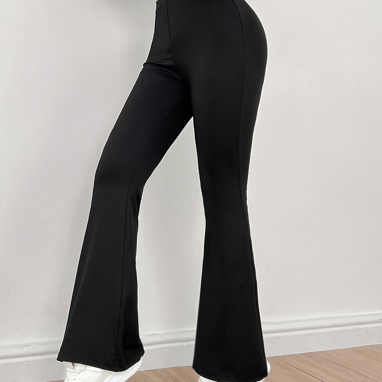 

Elegant High-waist Bell Bottom Yoga Pants For Women - Solid Color, Stretchy Workout Leggings, Machine Washable