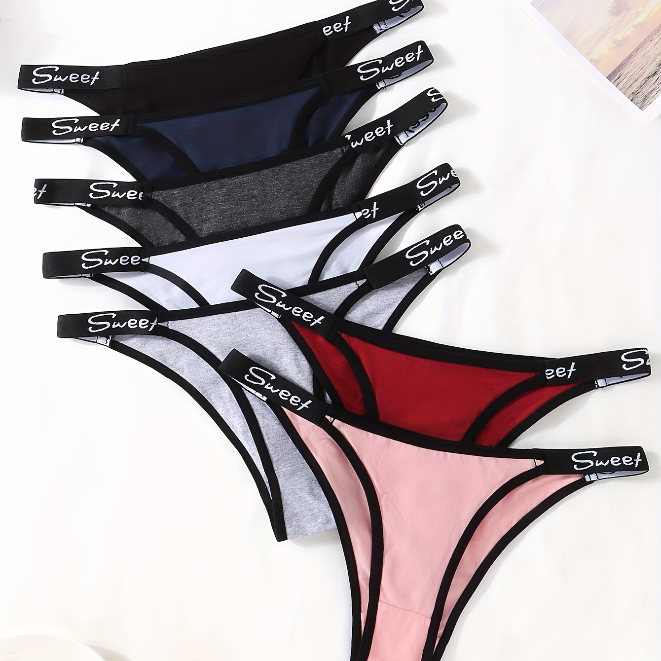 

7pcs Letter Trim Seamless Briefs, Sexy Comfy Breathable Stretchy Intimates Panties, Women's Lingerie & Underwear