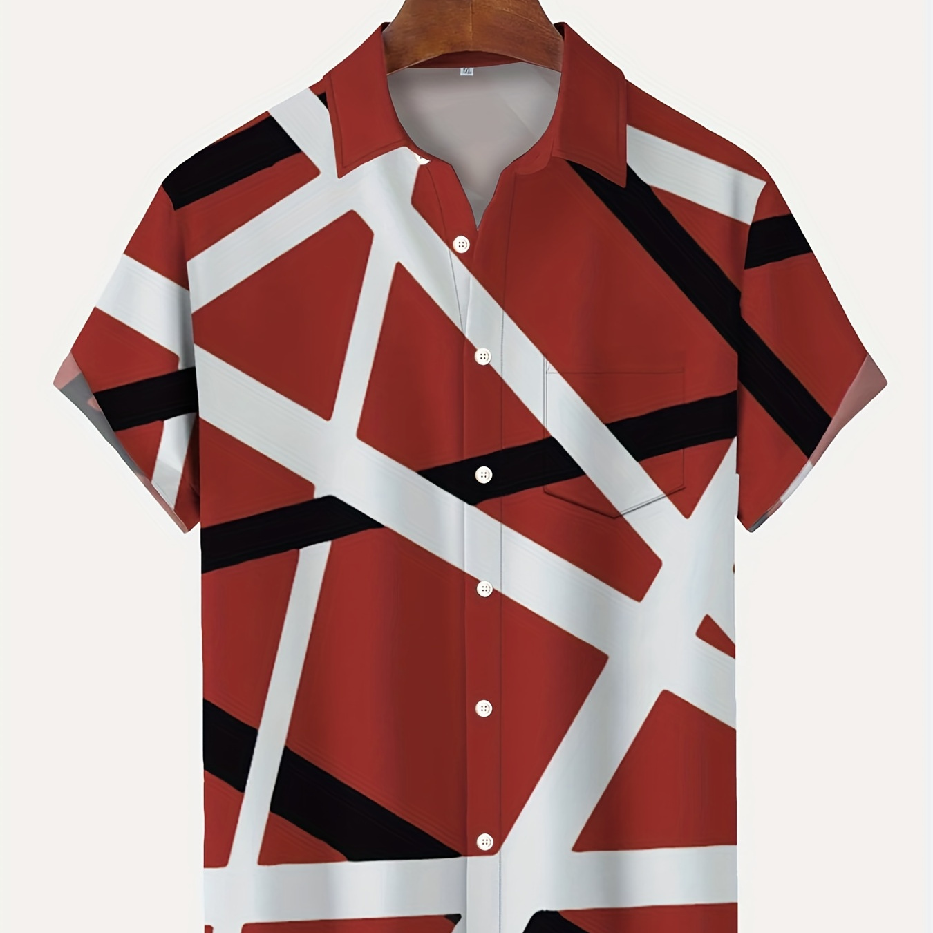 

Plus Size Men's Summer Shirt, Contrast Color Stripes Print Short Sleeve Shirt For Males, Men's Clothing