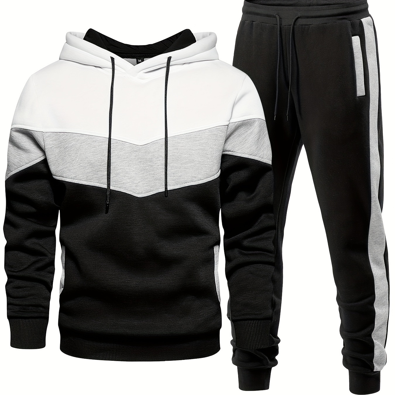 

2pcs Men's Long Sleeve Hooded Sweatshirt + Pants Co-ord Set, Color Blocking Casual Sports All-season Fit Clothes