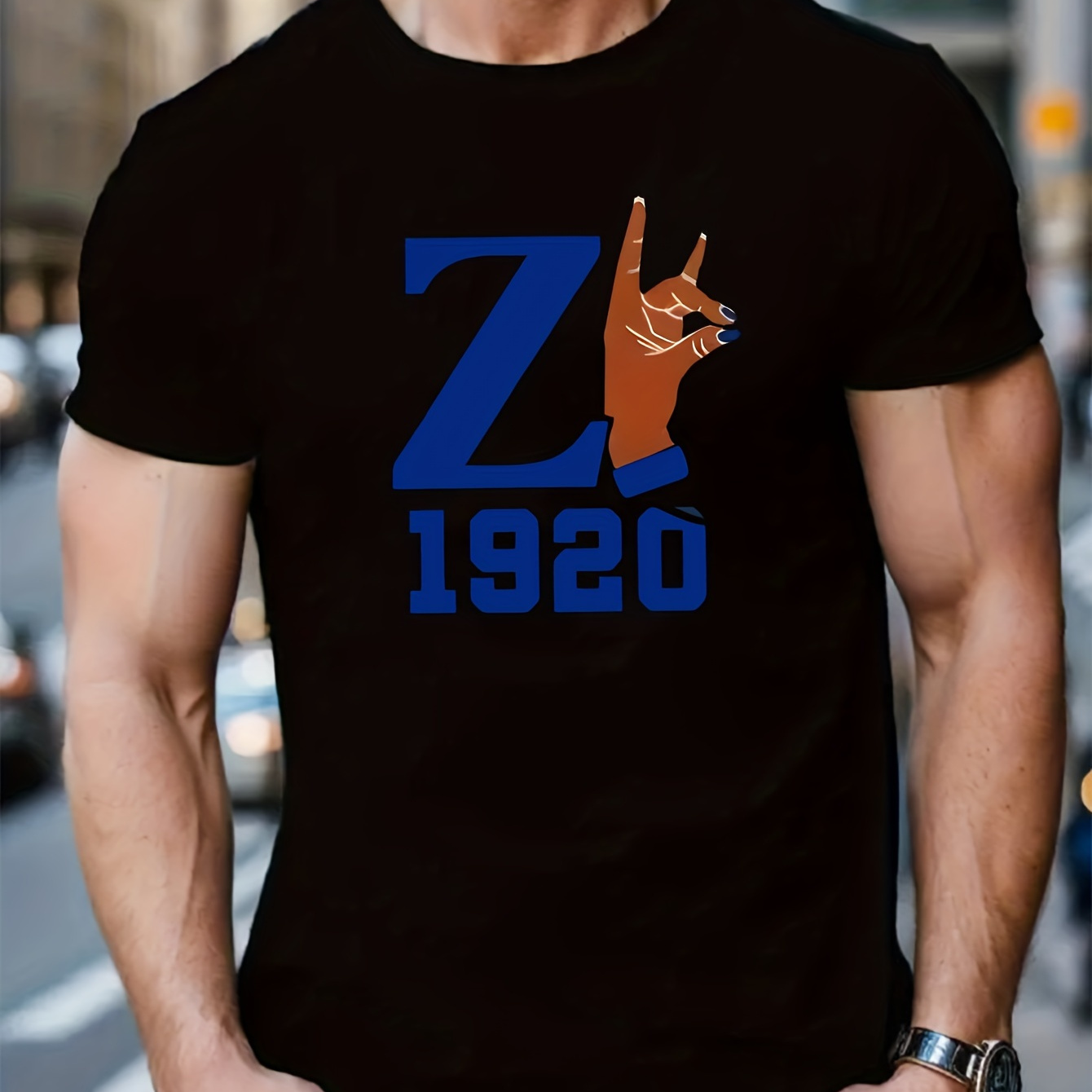 

Men's Z 1920 Print T-shirt - Comfortable Polyester, Round Neck, Regular Fit For Casual Attire | Summer Tee