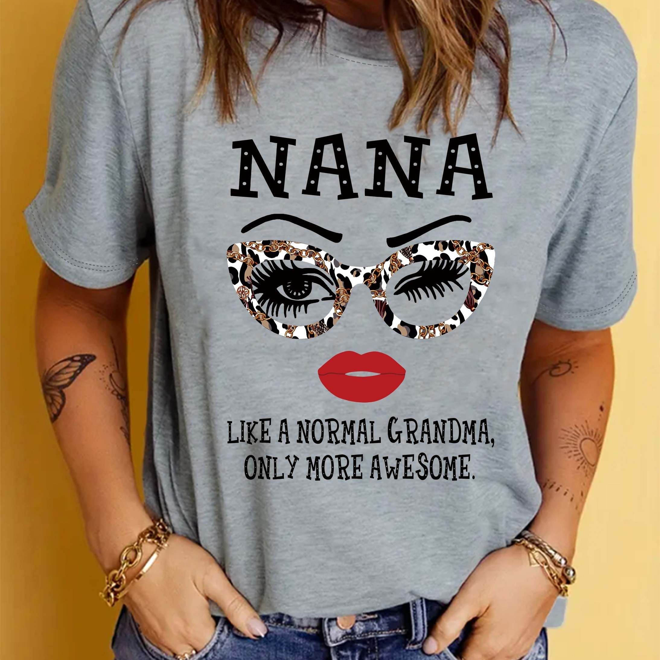 

Nana Letter Print T-shirt, Short Sleeve Crew Neck Casual Top For Summer & Spring, Women's Clothing