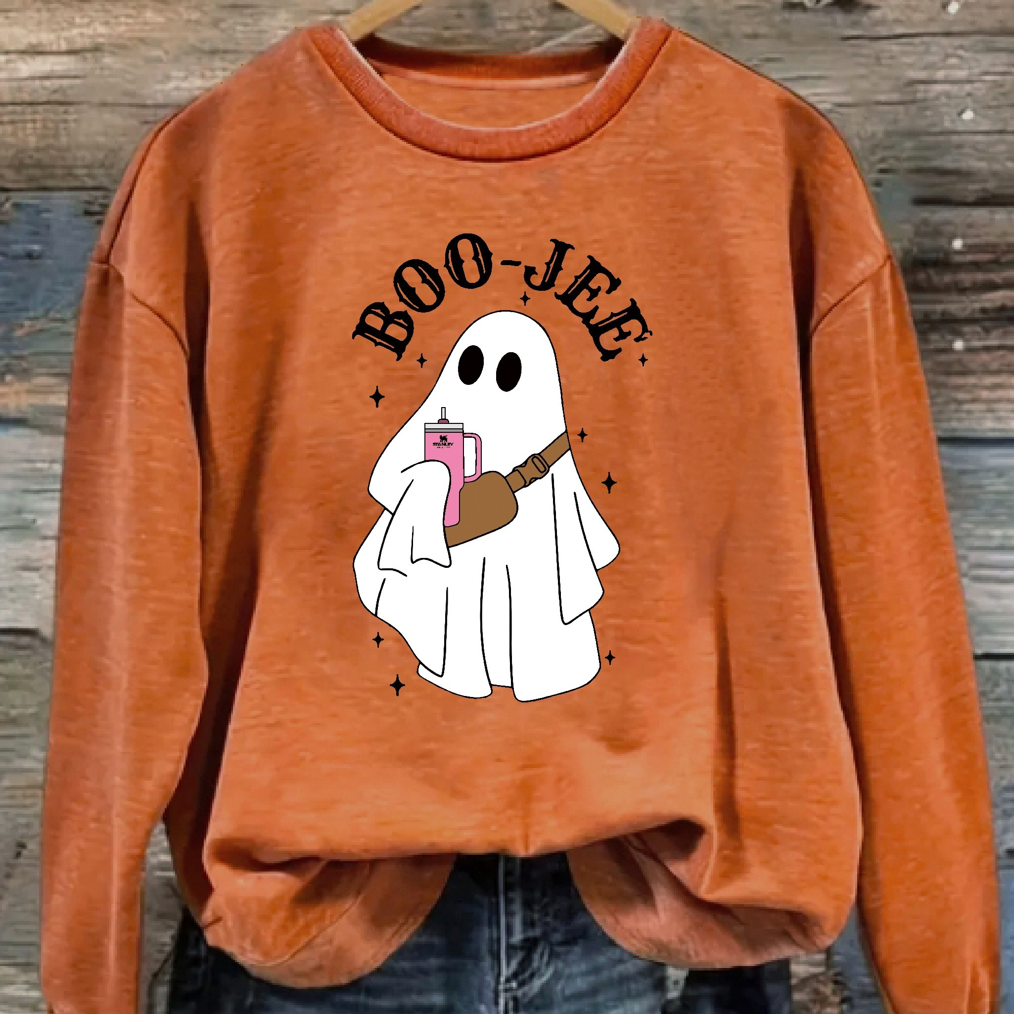 

Halloween Ghost Print Sweatshirt, Casual Long Sleeve Crew Neck Sweatshirt, Women's Clothing