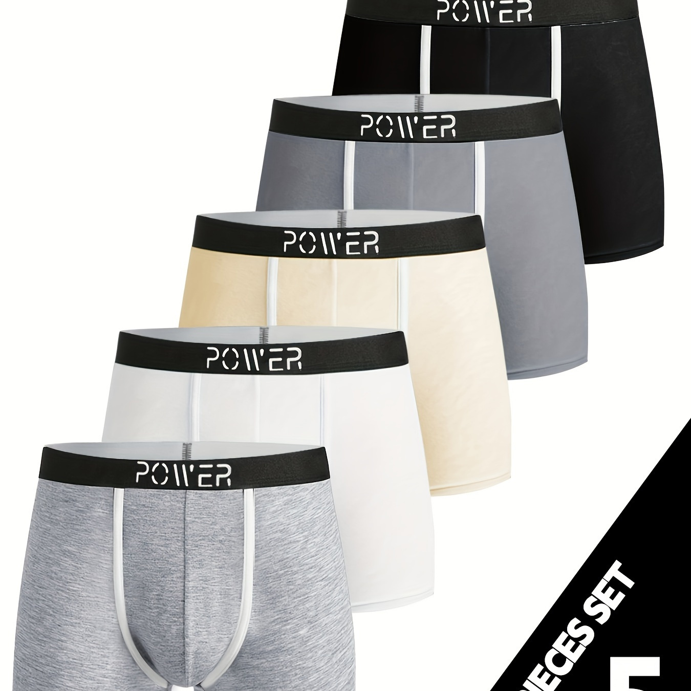 

5pcs Boxers ESSMO pour Hommes - Confortables & Respirants en Mélange de Polyester, Taille Élastique avec Imprimé "POWER", Non Transparent, Tissu Tricoté, Lavable en Machine - Couleurs Assorties