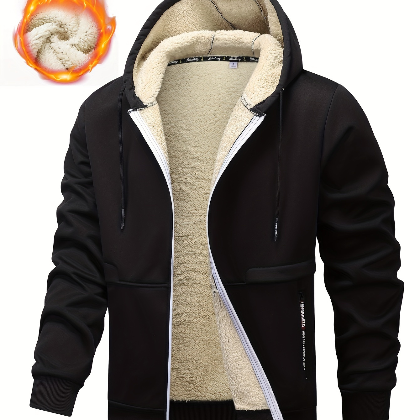 

Veste de survêtement à capuche pour homme, tissu tricoté épais et chaud, couleur unie, coupe régulière, vêtement d'hiver, manteau de sport casual