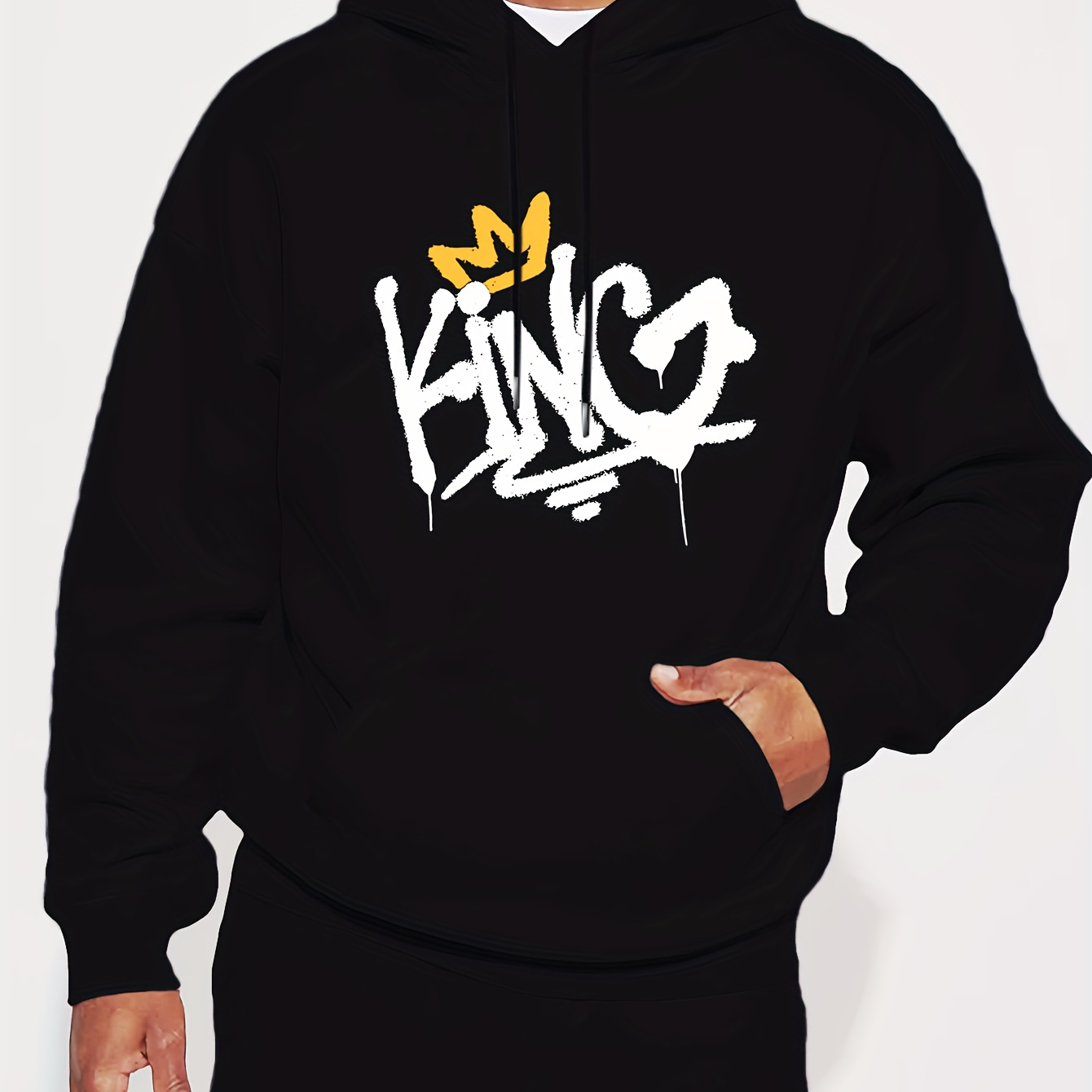 

King Print Hoodie, Cool Hoodies For Men, Men's Casual Graphic Design Pullover Hooded Sweatshirt With Kangaroo Pocket Streetwear For Winter Fall, As Gifts