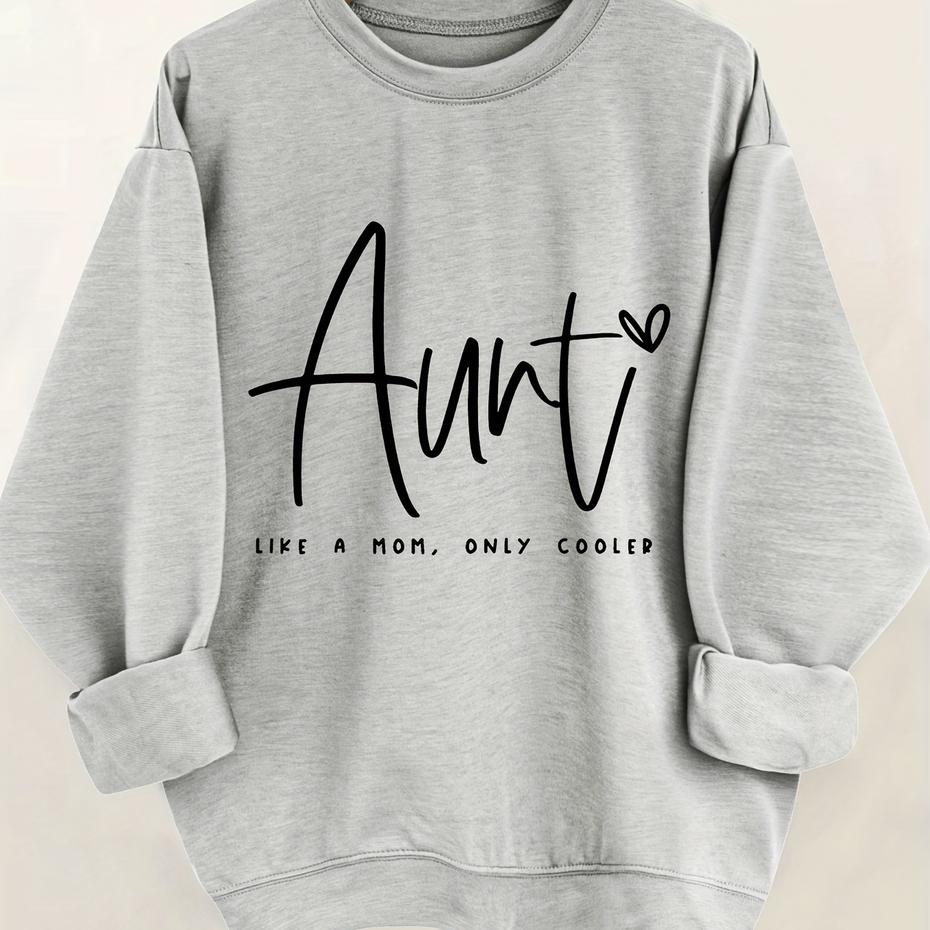 

Aunt Print Crew Neck Sweatshirt, Casual Long Sleeve Drop Shoulder Sweatshirt, Women's Clothing