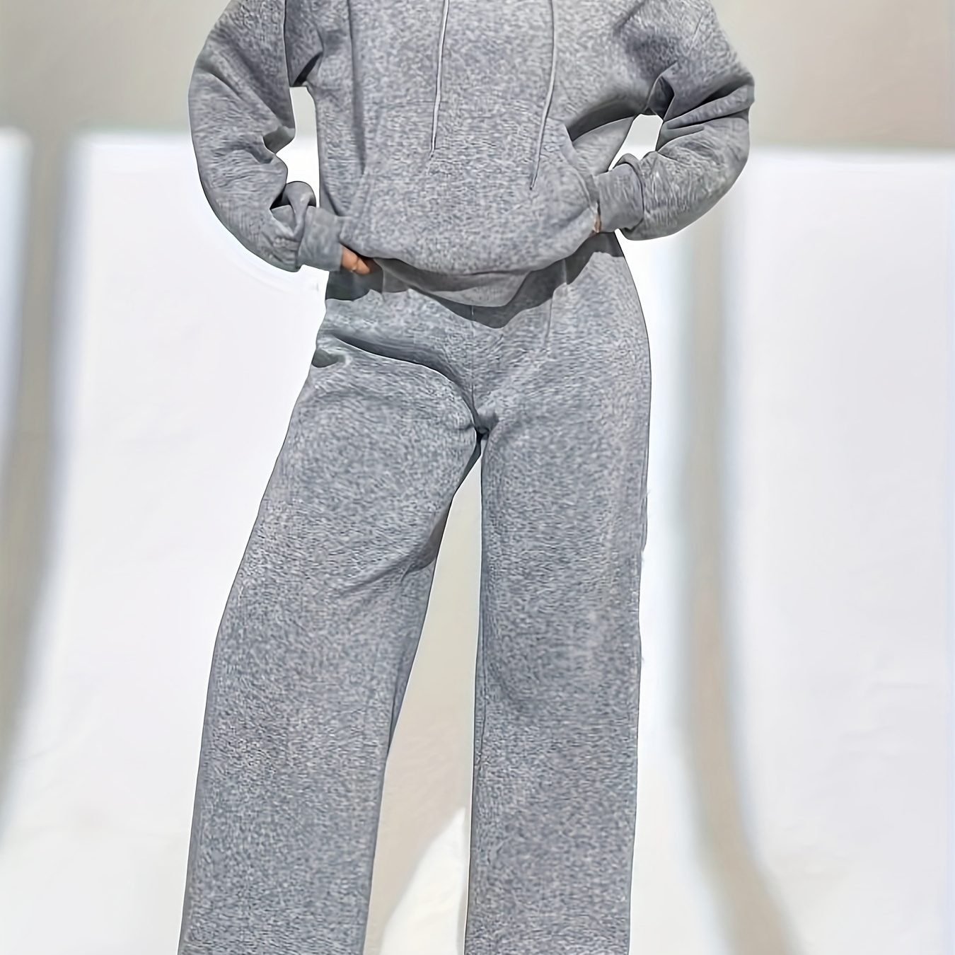 

Women's Casual Solid Color Hoodie & Sweatpants Set - Cozy Polyester , Drawstring Detail, Machine Washable - Fall/winter