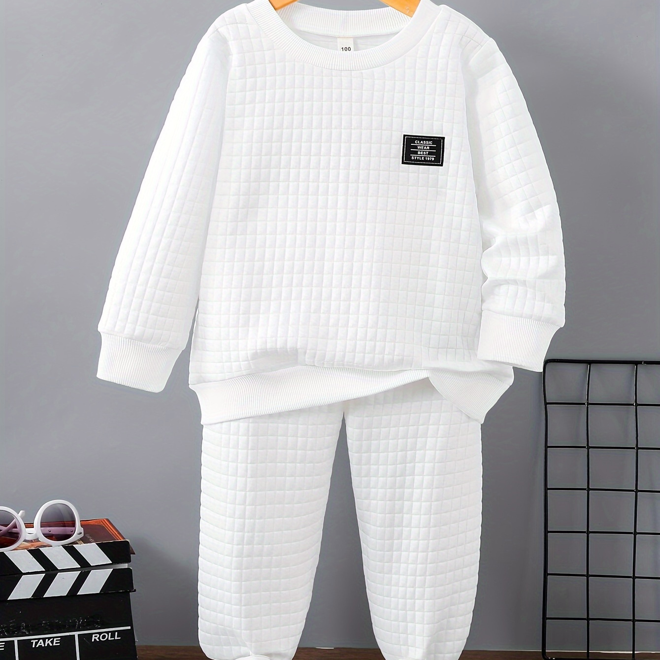 

Boy's 2-piece Casual Co Ord Set, Long Sleeve Jacquard Sweatshirt And Jogger Pants, Comfy Spring Fall Clothes