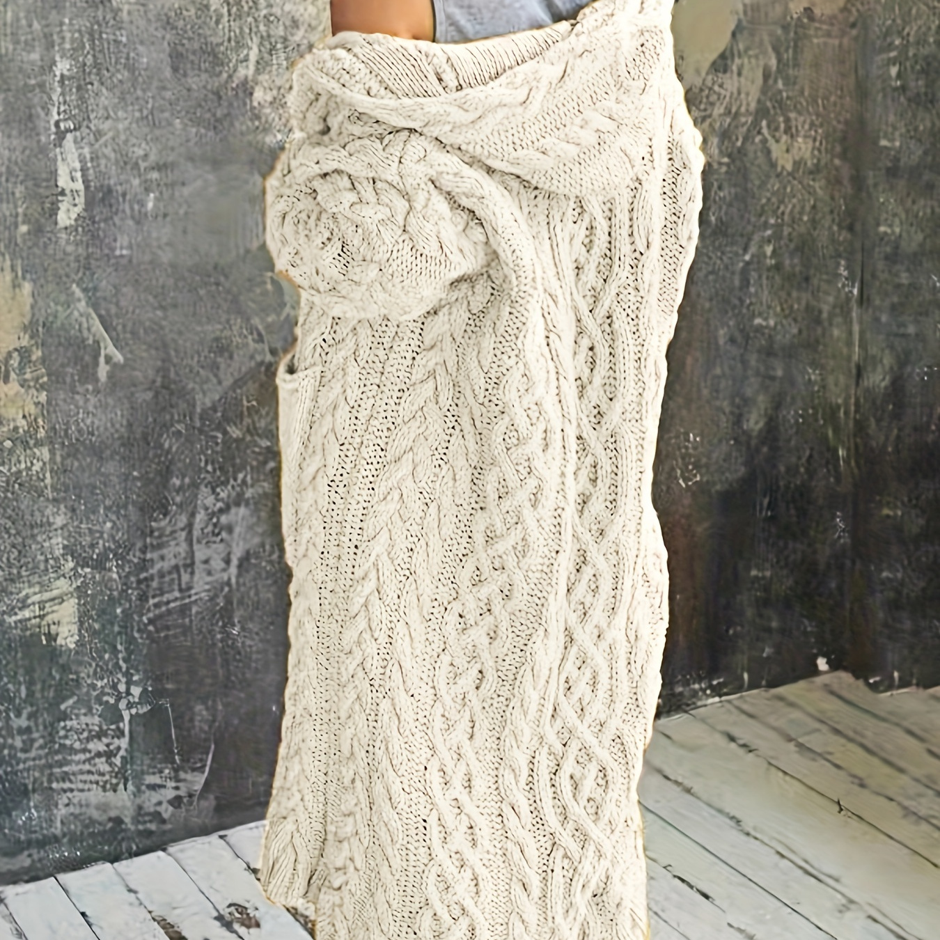 

Chunky Knit Open Front Pocket Cardigan, Versatile Drop Shoulder Knitted Hooded Cardigan For Winter & Fall, Women's Clothing