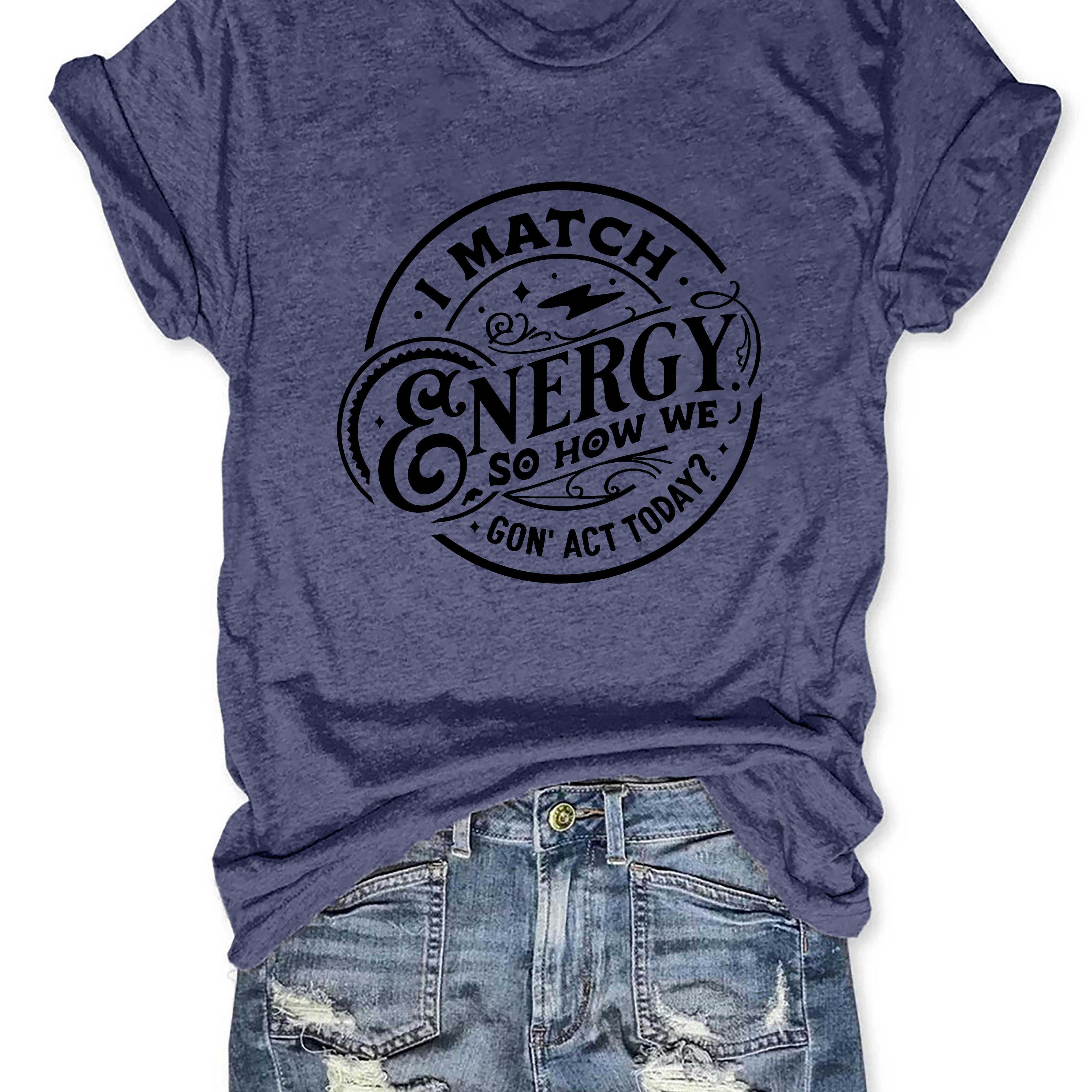 

Energy Print Crew Neck T-shirt, Casual Short Sleeve Top For Spring & Summer, Women's Clothing
