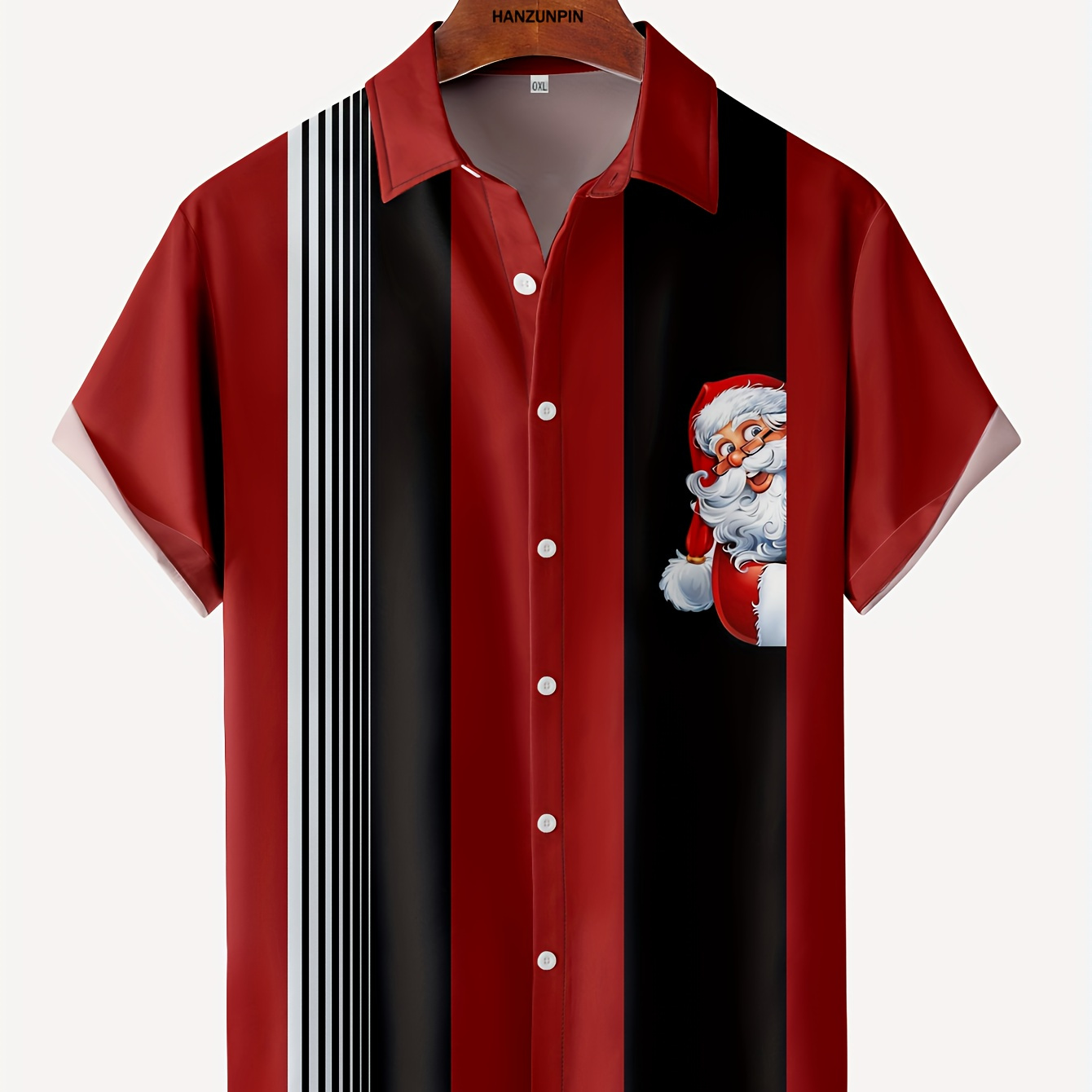 Men's Plus Size Stripes & Naughty Santa Claus Graphic Print Shirt Oversized Short Sleeve Shirt For Christmas Party, Men's Clothing