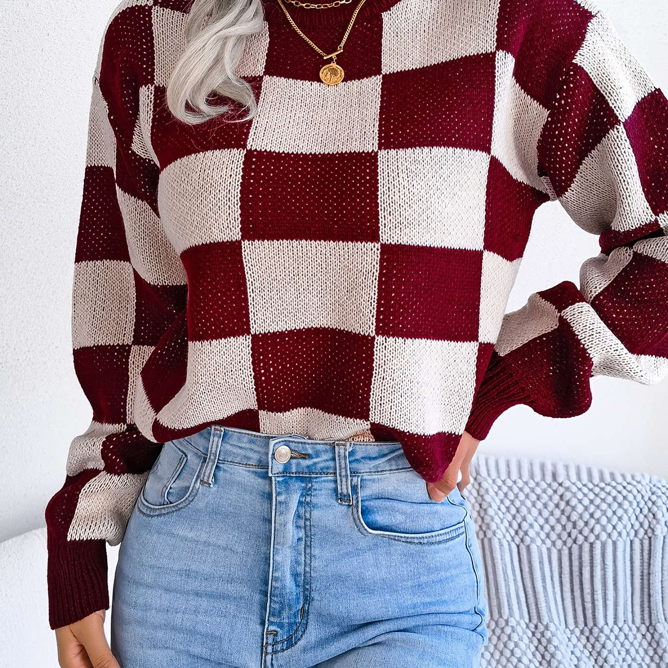 

Pattern , Long Sleeve Drop Shoulder , Women's Clothing
