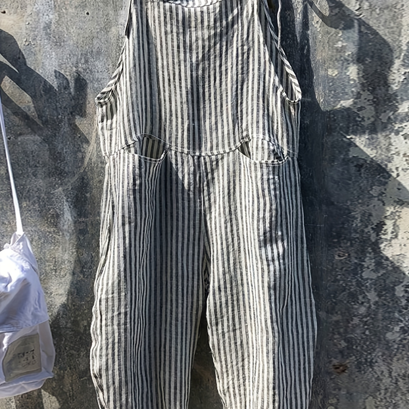 

Striped Tie Shoulder Overalls, Casual Sleeveless Straight Leg Overalls Jumpsuit For , Women's Clothing