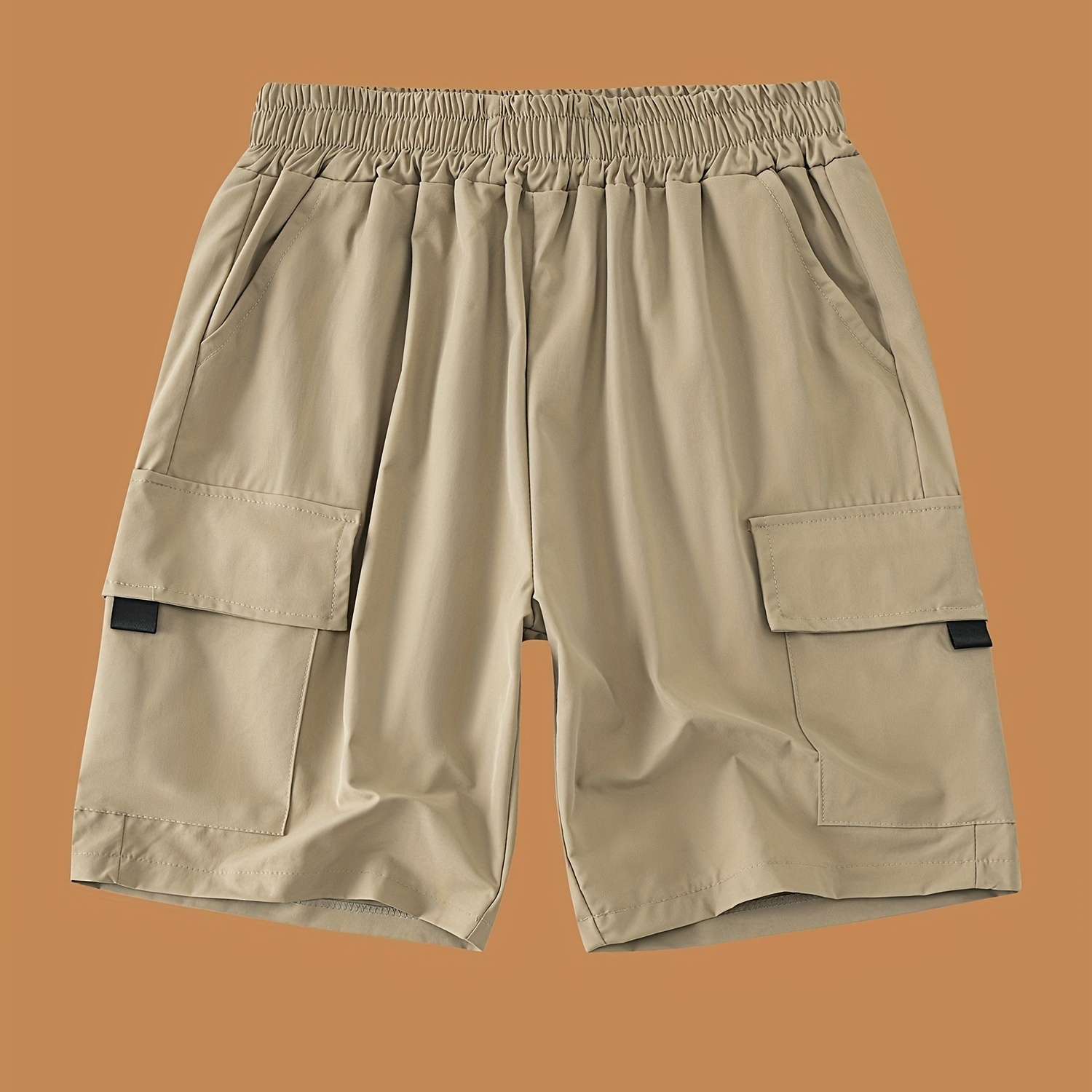 

Boys Comfortable Solid Color Cargo Shorts, Casual Elastic Waist Loose Shorts For Summer Outdoor