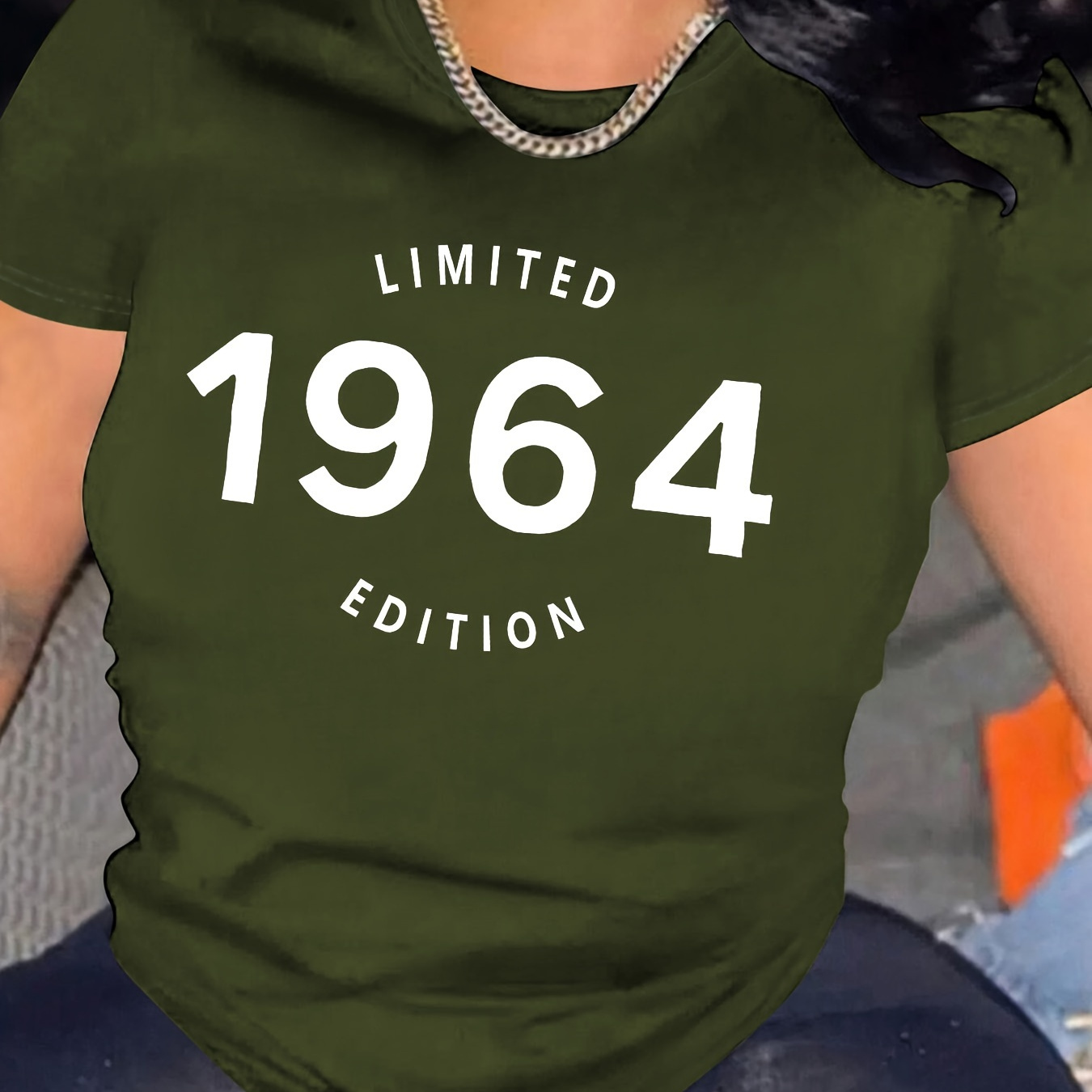

Number 1964 & Letter Print Casual T-shirt, Round Neck Short Sleeves Sports Tee, Women's Comfy Tops