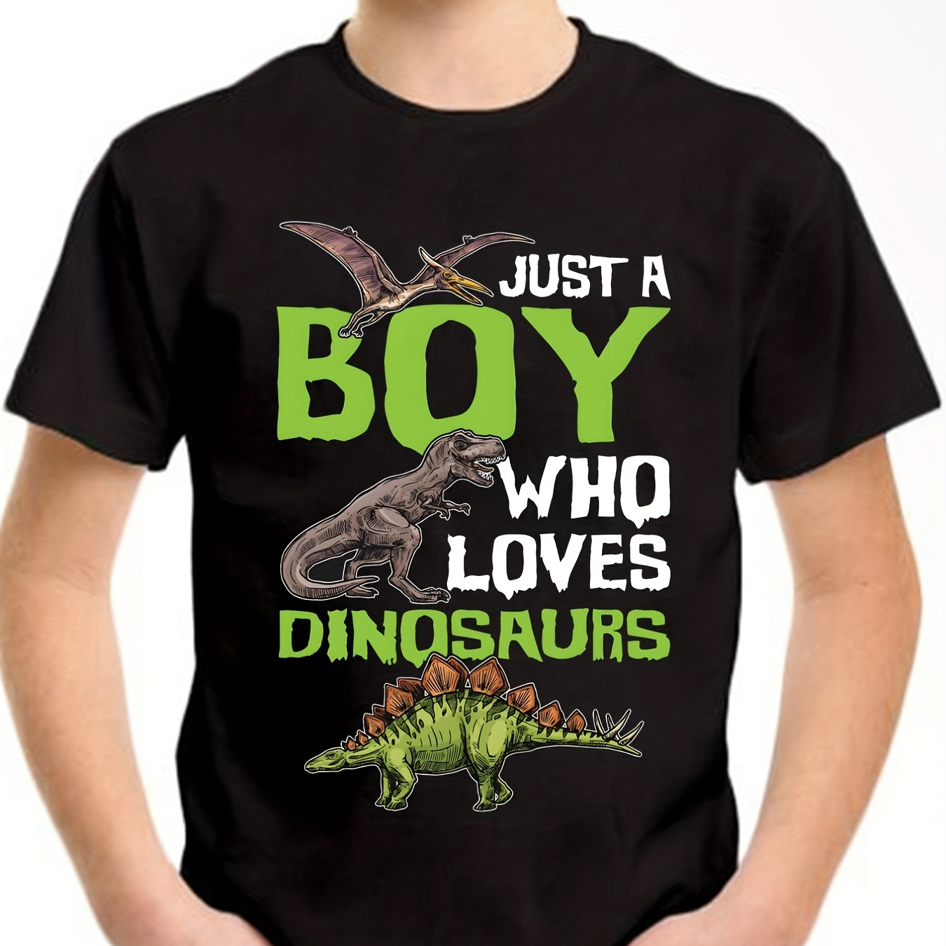 Boys JUST A BOY WHO LOVERS DINOSAURS Dinosaur Print Short Sleeve T-Shirt Kids Summer Tee Tops