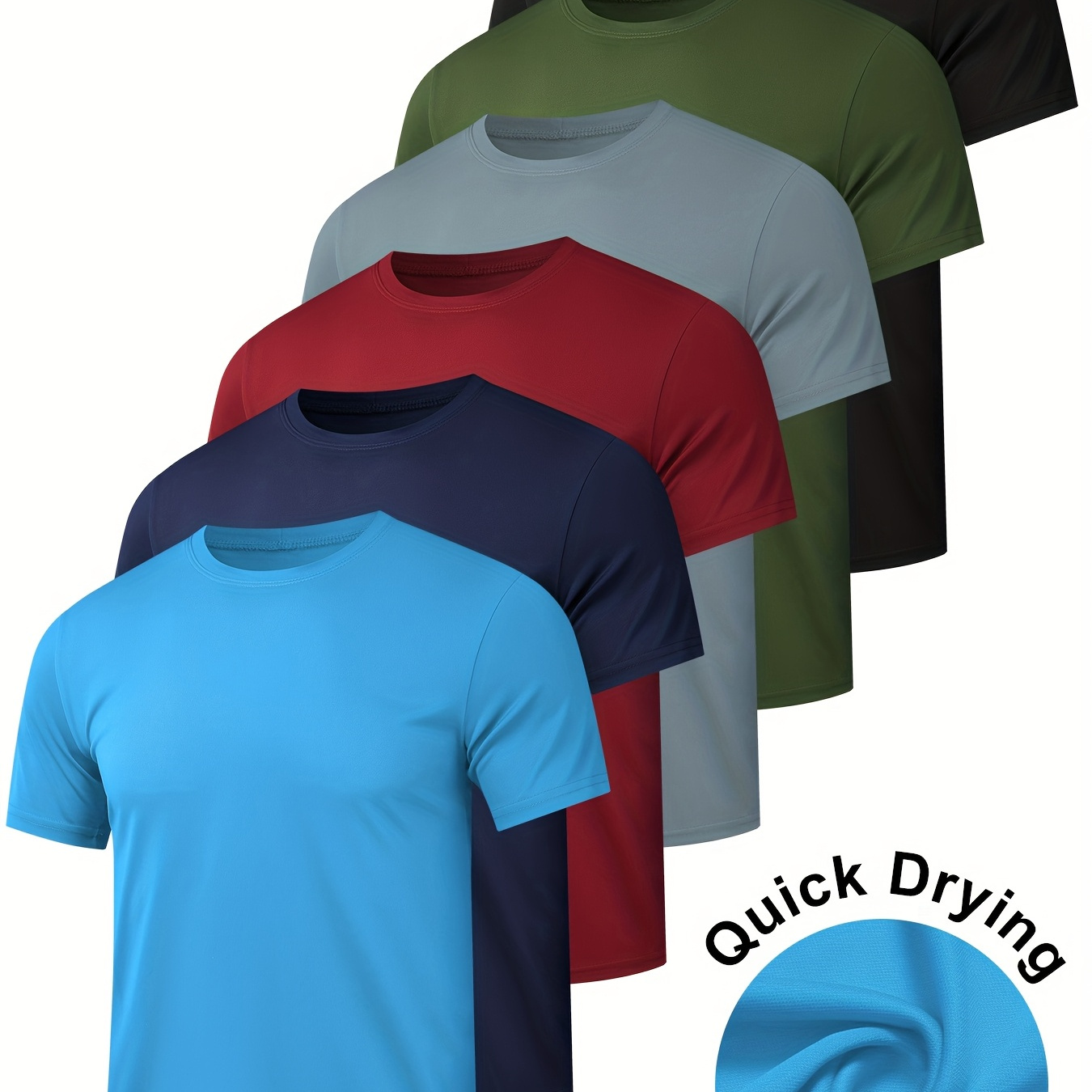 

6 Pack Men's Quick Dry Workout Gym T Shirts, Short Sleeve Active Running Athletic Tee Tops