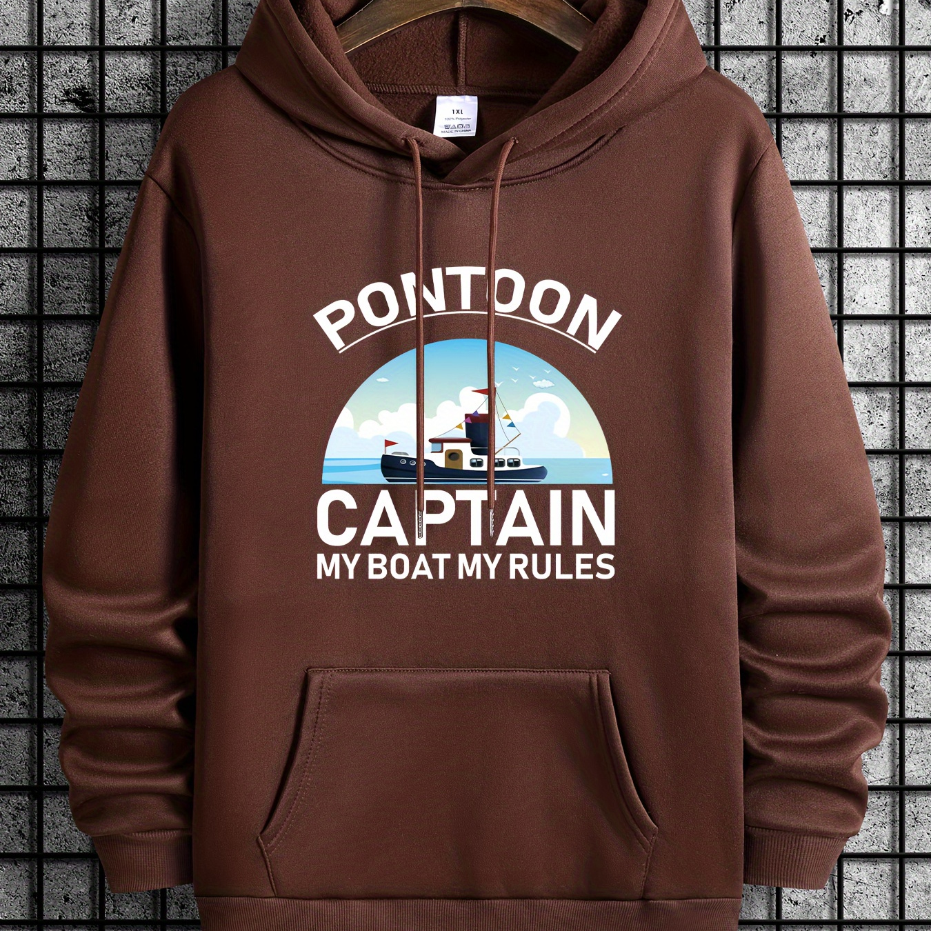 

Pontoon Captain My Boat My Rules Print, Creative Graphic Design Hoodies For Men, Men's Hooded Streetwear Pullover, For All Seasons, As Gifts