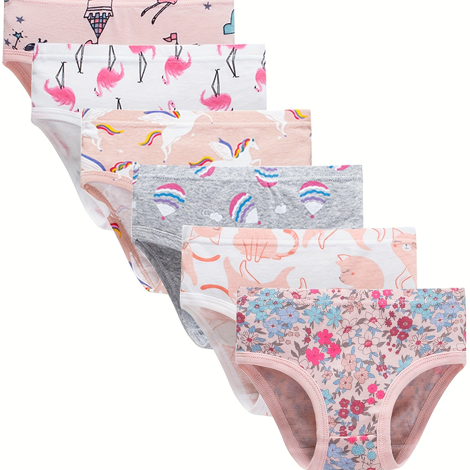 

6 Pack Little Girls' Soft Cotton Underwear Kids Cool Breathable Comfort Panty Briefs Toddler Undies
