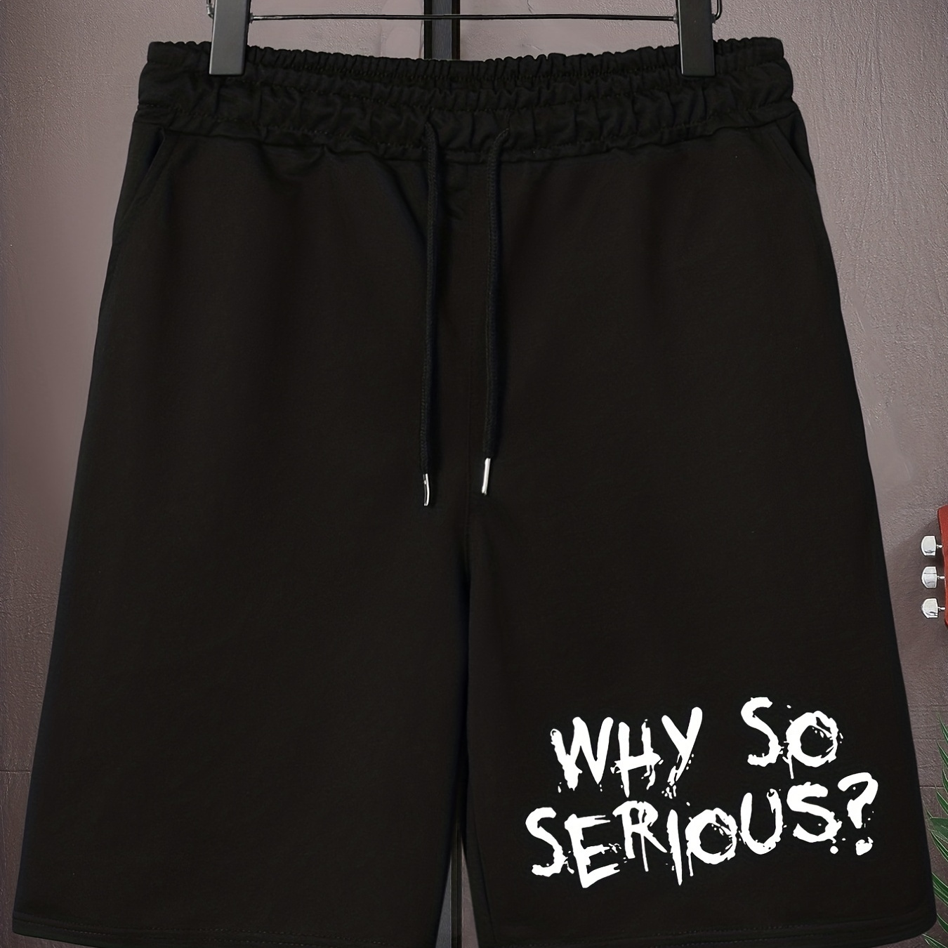 

Men's Plus Size Drawstring Shorts, ''why So Serious'' Print Oversized Elastic Short Sports Pants For Big And Tall Guys, Spring & Summer Wear