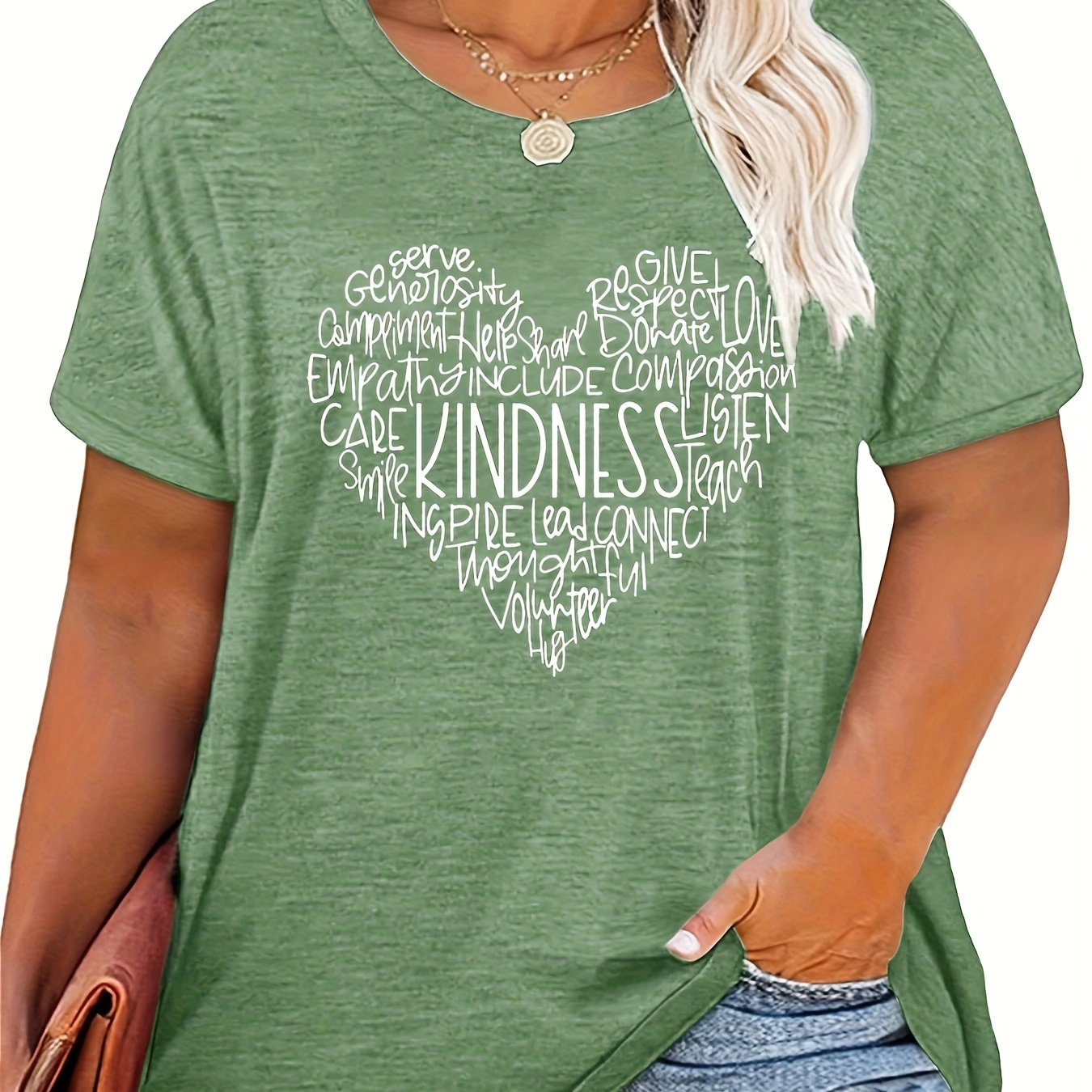 

Plus Size Women Cute Kindness Heart Blessed Graphic Tees Inspirational Teacher Tops