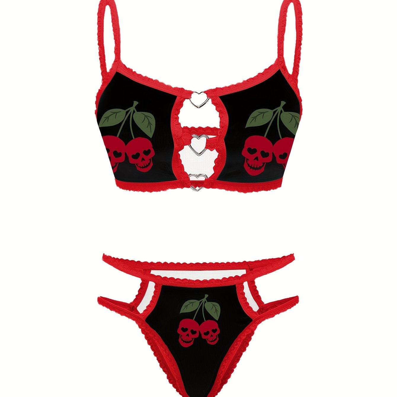 

Skull & Lingerie Set For Women - Includes Bra And Thong, Polyester ,