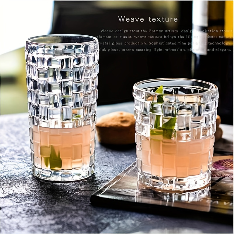 Vintage Embossed Woven Texture Stemmed Water Glass - Clear Glass Whiskey  Drinking Cup For Aesthetic Art Glassware - Temu