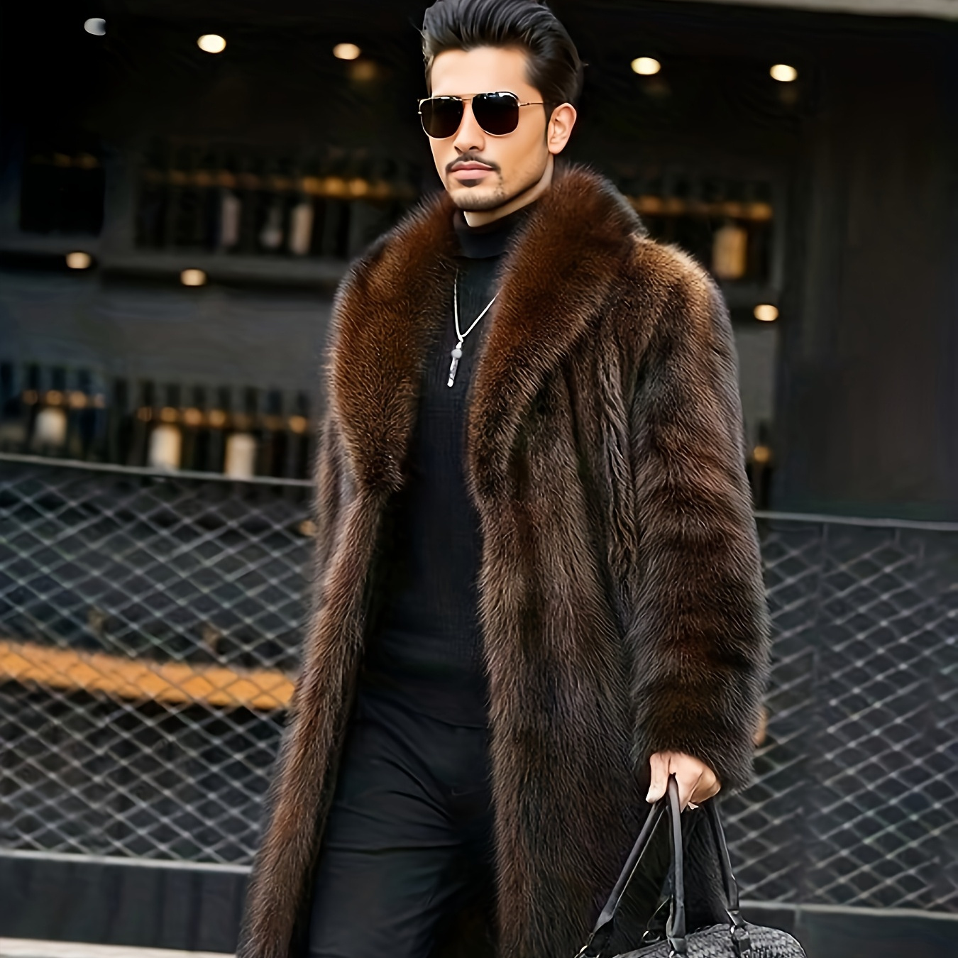 

Men's Luxury Mink Fur Coat - High-quality, Warm & Stylish Mid-length Winter Jacket With Lapel Collar And Pockets