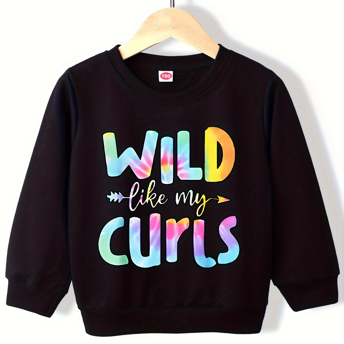 

''wild Like Curls'' Colorful Print, Girls Crew Neck Sweatshirt Comfy Tops For Winter Fall, Holiday Gifts/ Kids Clothes