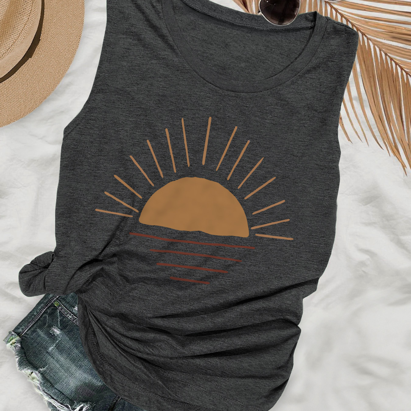 

Sunset Print Tank Top, Sleeveless Casual Top For Summer & Spring, Women's Clothing