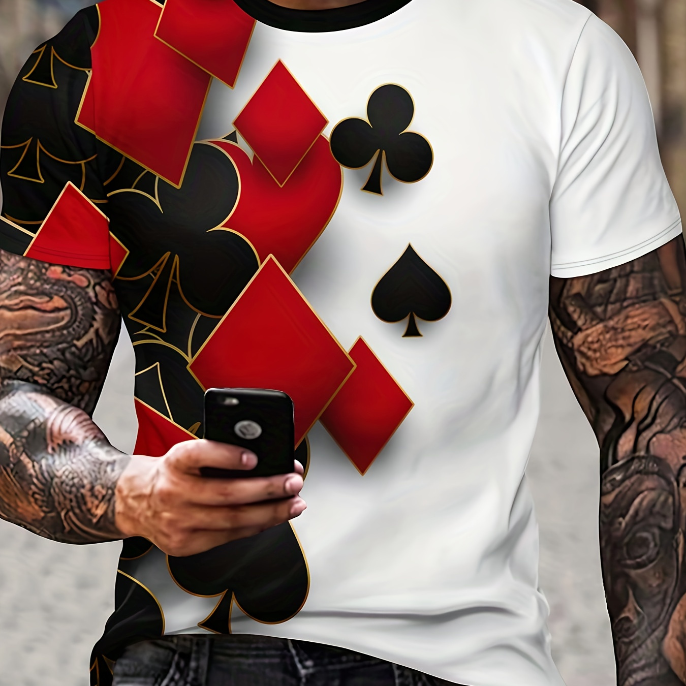 

T-shirt D'été Pour Homme Avec Impression Numérique En 3D D'éléments De Poker, Manches Courtes Et Col Rond