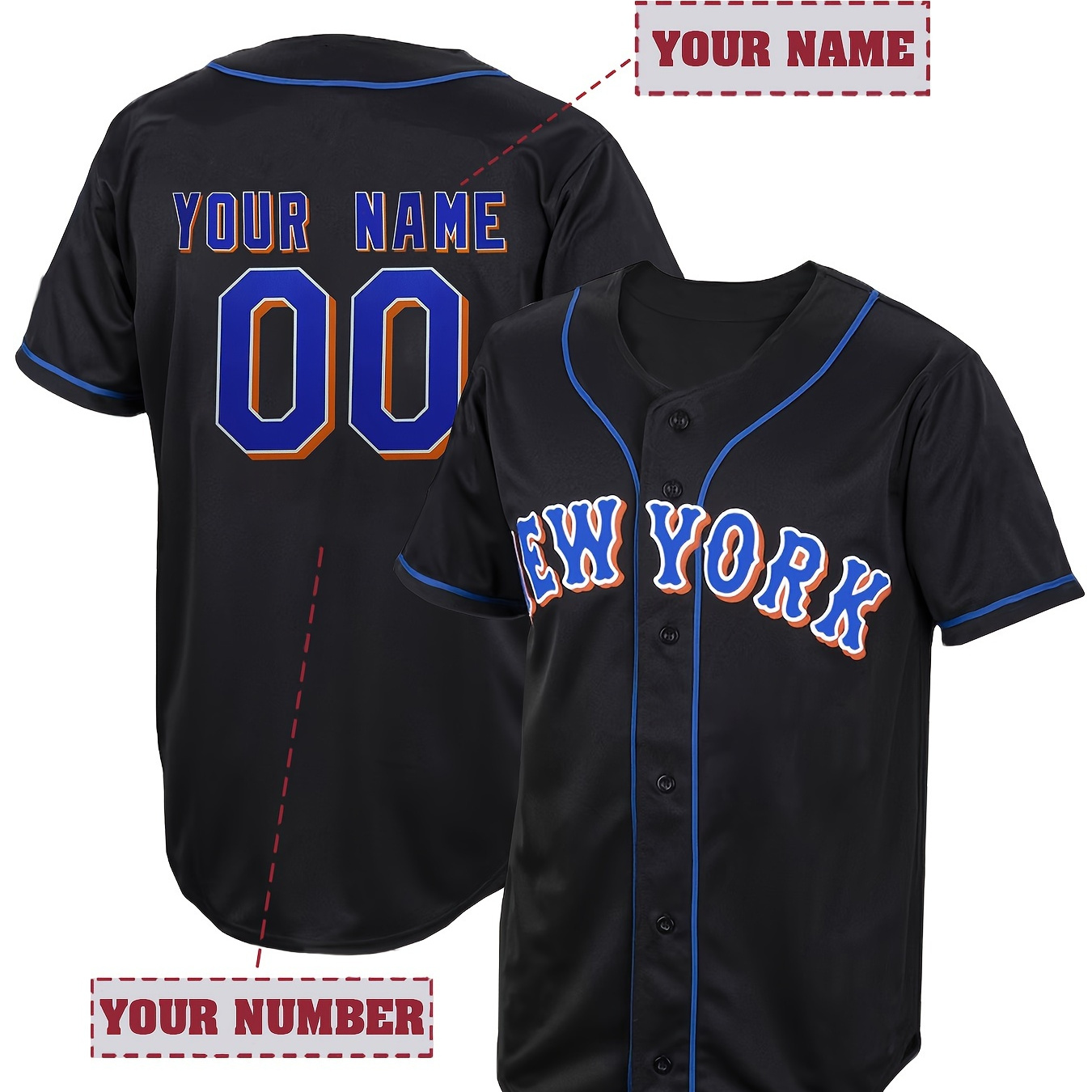 

Customized Name And Number Design, Men's Short Sleeve Loose Breathable V-neck Embroidery Baseball Jersey, Sports Shirt For Team Training