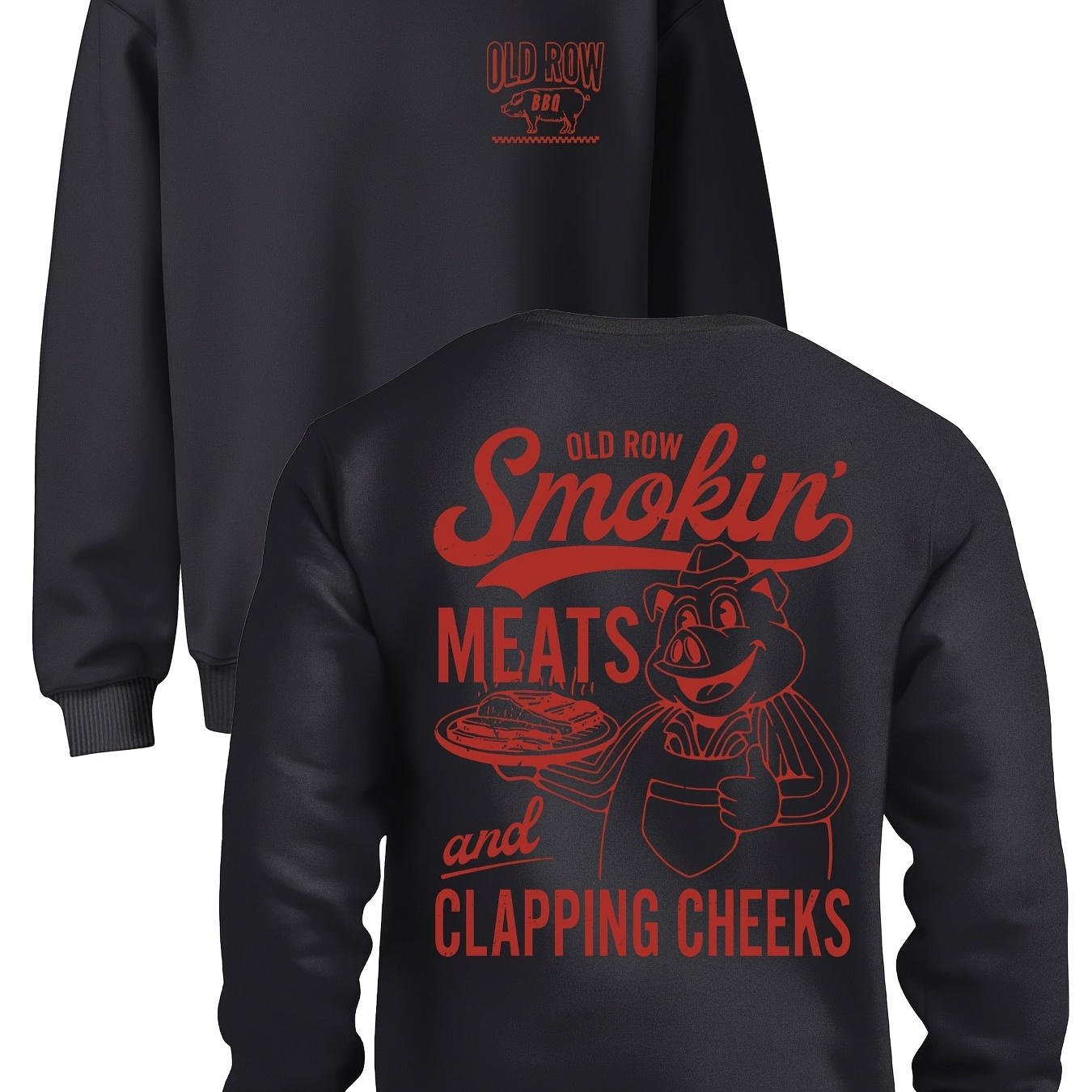 Old Row Smokin Meats And Clapping Cheeks Vintage Graphic Fall Mens Crewneck Sweatshirt