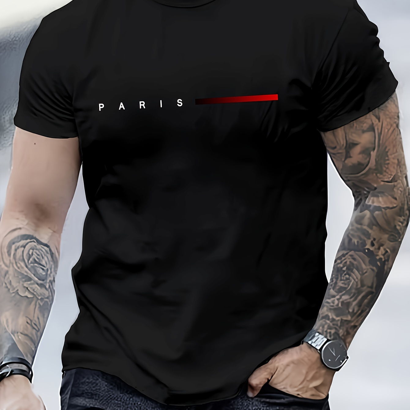 

Paris Print Pattern, Men's Casual Fashion T -shirt, 100%cotton, Knitted, Comfortable Breathable Short -sleeved Round Neck