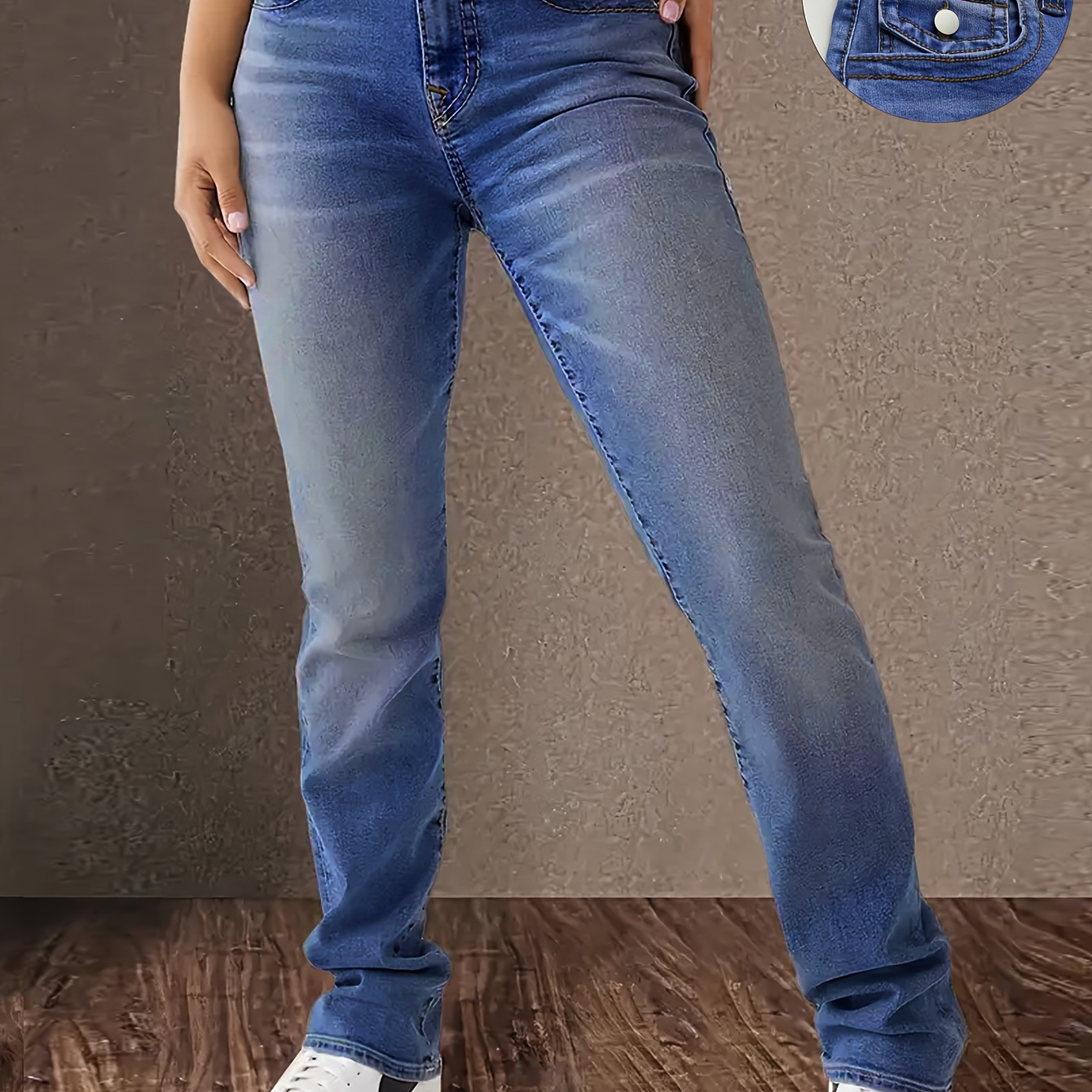 

Jeans en Denim Extensible pour Femmes - Taille Basse Décontractée, Fermeture à Boutons, Lavable en Machine, DK8128