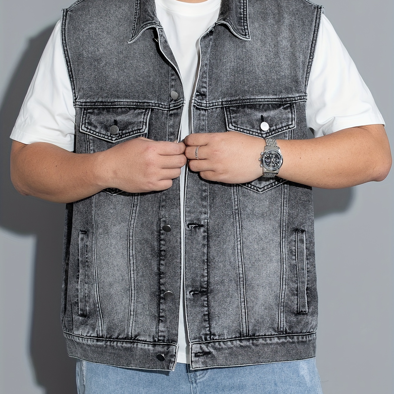 

Men's Casual Denim Vest - Sleeveless, Button-up, V-neck With Pockets | Machine Washable | Spring/summer/fall, Plus Size