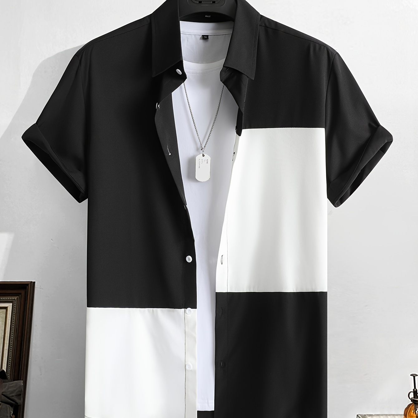 

Men's Color Lapel Collar Design Dress Shirts, Long Sleeve Casual Button Up Shirt For Formal