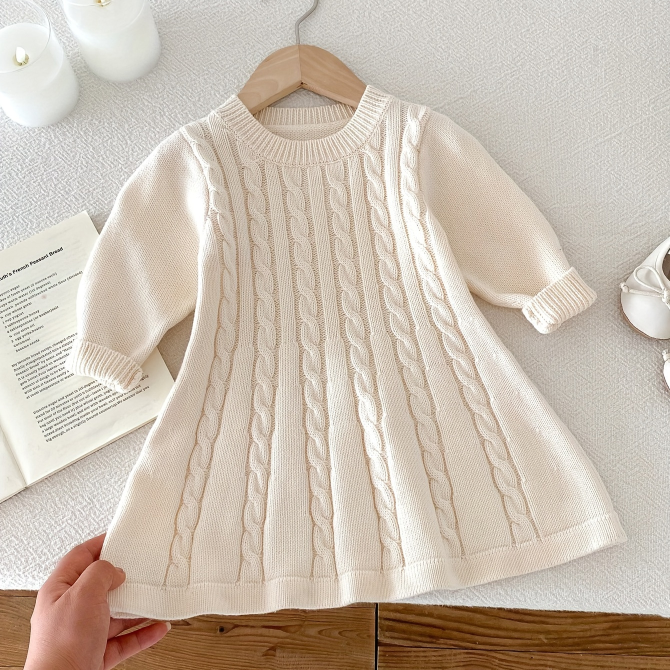 

100% Cotton Knit Dress Pullover For Girls, Casual And Cozy Round Neck Solid Color Knitwear Dress