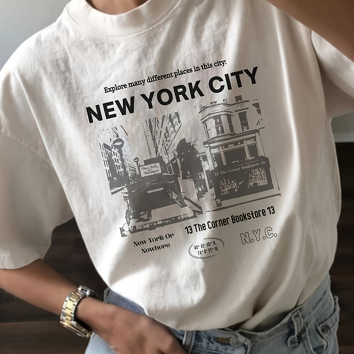 

New York Print T-shirt, Short Sleeve Crew Neck Casual Top For Summer & Spring, Women's Clothing