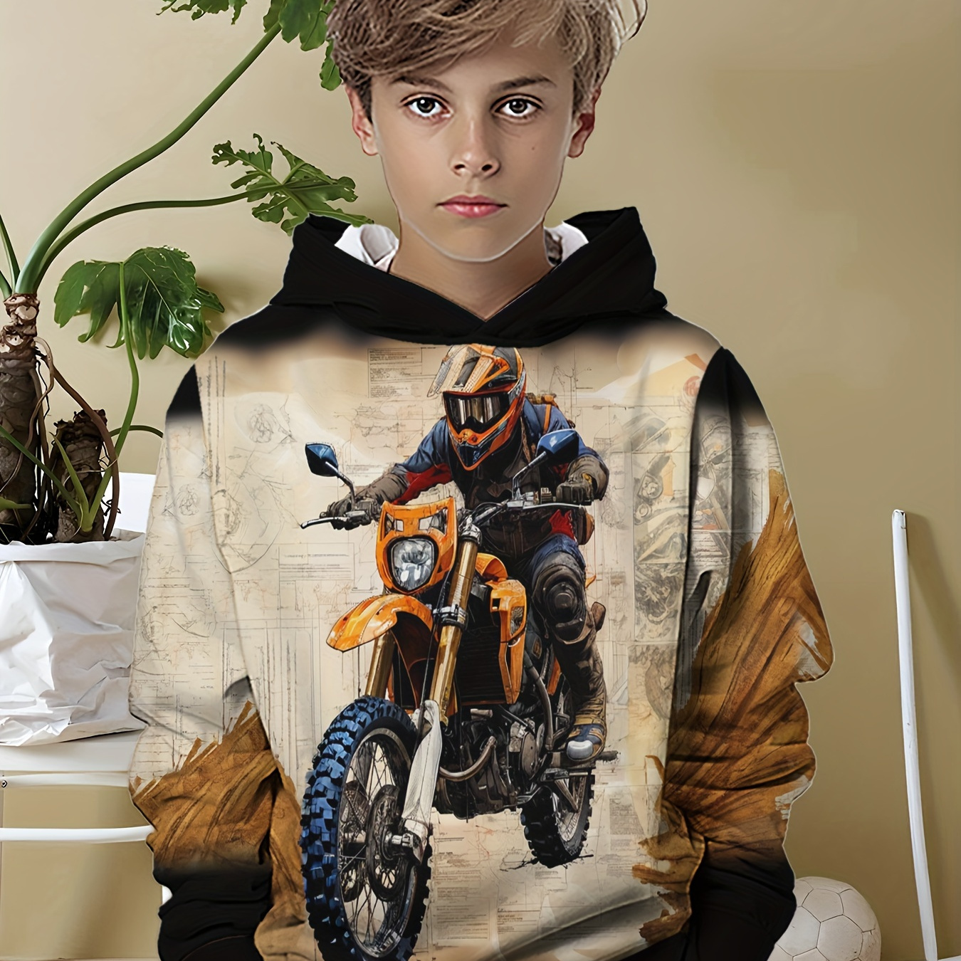 

Boys' Casual Graphic T-shirt With Hood, Spandex , Machine Washable, Spring/autumn Fashion For Kids