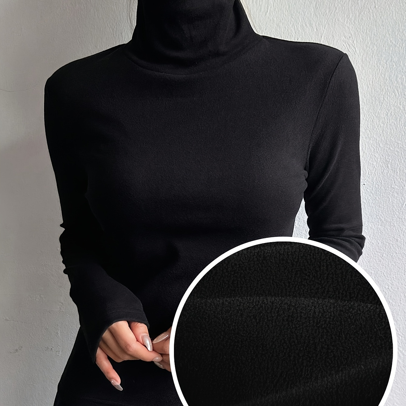 

Elegant Black Turtleneck Top For Women - Soft Polyester, Long Sleeve, , Machine Washable - Ideal For Spring/summer, Comfortable Clothing|elegant Turtleneck|knit Texture